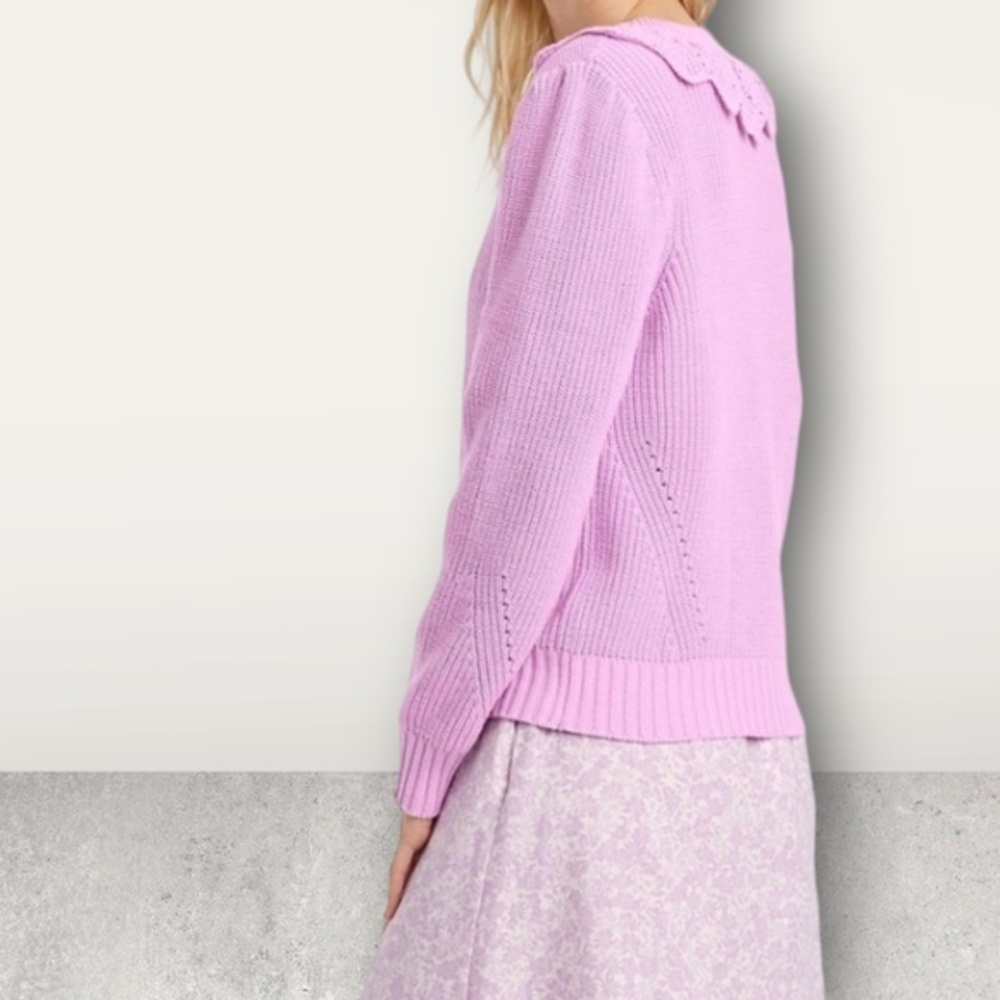 NWT ~ WHO WHAT WEAR size MEDIUM ~Purple / Pink sweater w/ crochet knit collar - Picture 10 of 13